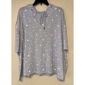 Sportelle‎ Gray Star Print Hooded Poncho Top 2X Short Sleeve Lounge Pullover